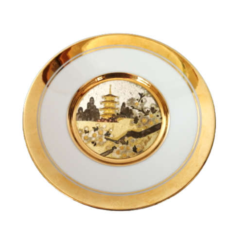 Hamilton Collection Japanese floral calendar Spring Chokin plate 23K gold trim