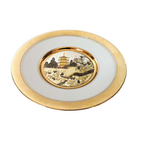 Hamilton Collection Japanese floral calendar Spring Chokin plate 23K gold trim
