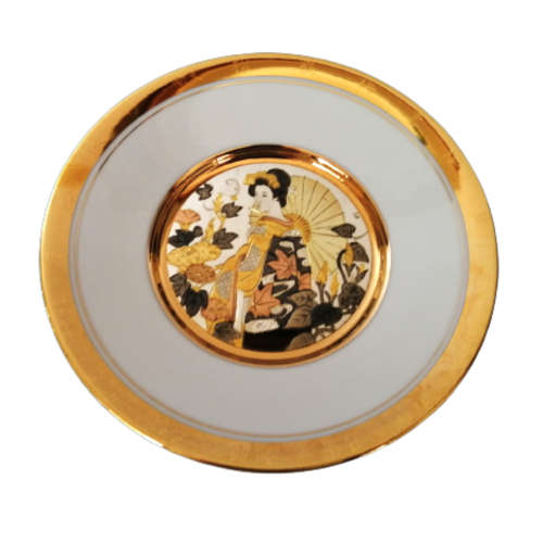 Hamilton Collection Japanese floral calendar Summer Chokin plate 23K gold trim