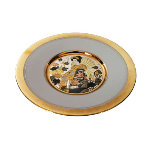 Hamilton Collection Japanese floral calendar Summer Chokin plate 23K gold trim