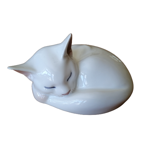 Royal Copenhagen Large White Sleeping Kitten Figurine # 422