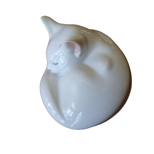 Royal Copenhagen Large White Sleeping Kitten Figurine # 422