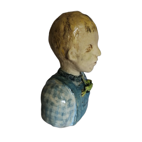 Cornelia Wessels bust of a young boy with a frog in his pocket