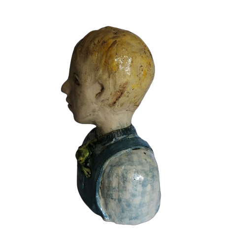 Cornelia Wessels bust of a young boy with a frog in his pocket