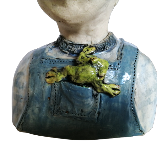 Cornelia Wessels bust of a young boy with a frog in his pocket