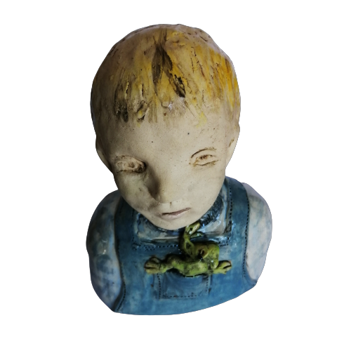 Cornelia Wessels bust of a young boy with a frog in his pocket
