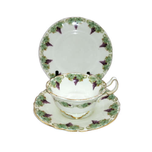 Royal Doulton Trio featuring a charming purple grapes and green vines with  gold accents.