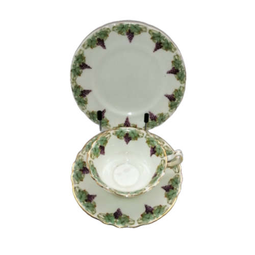 Royal Doulton Trio featuring a charming purple grapes and green vines with  gold accents.