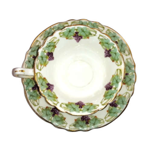 Royal Doulton Trio featuring a charming purple grapes and green vines with  gold accents.