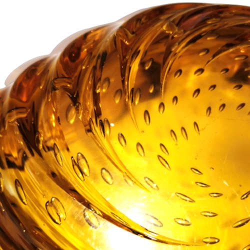 Murano Large Hand Blown Glass Amber with Bubbles Leaf Shaped Bowl