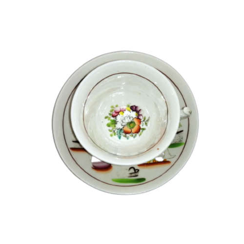Georgian Hilditch & Son Chinoiserie Porcelain Tea Bowl and Saucer Duo