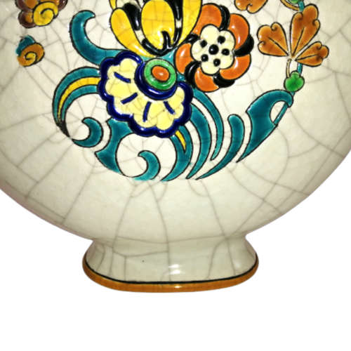 Longwy France Art Deco Cloisonne white craquelure moon flask shape