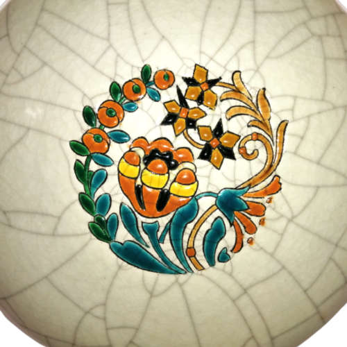 Longwy France Art Deco Cloisonne white craquelure moon flask shape