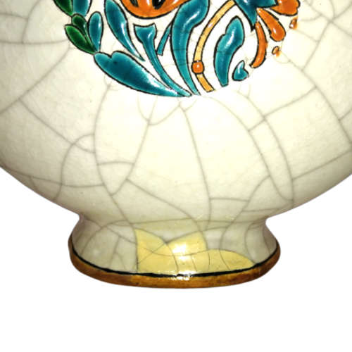 Longwy France Art Deco Cloisonne white craquelure moon flask shape