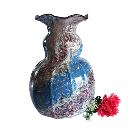 Vsart Monart, Scotland glass vase in blue, white and plum, circa 1935