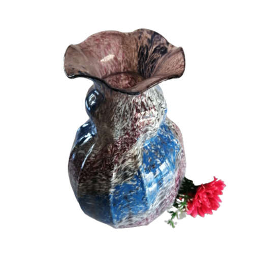 Vsart Monart, Scotland glass vase in blue, white and plum, circa 1935