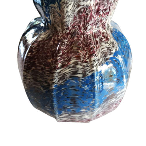 Vsart Monart, Scotland glass vase in blue, white and plum, circa 1935