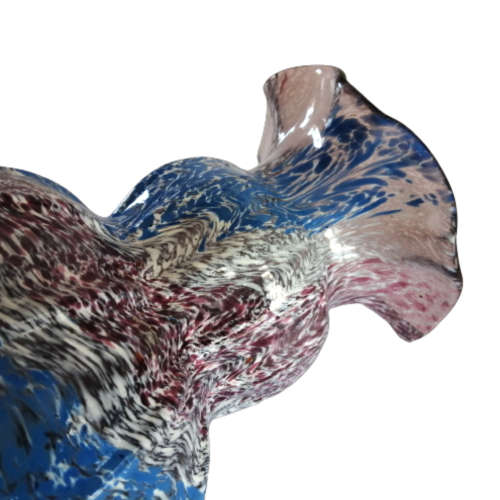 Vsart Monart, Scotland glass vase in blue, white and plum, circa 1935