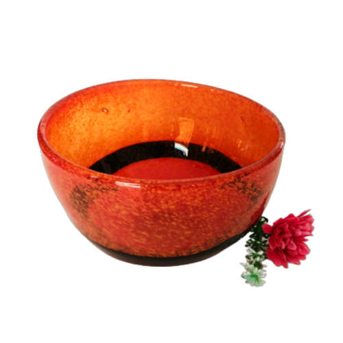 Murano Hand Blown Bowl in a mottled orange and black stripe