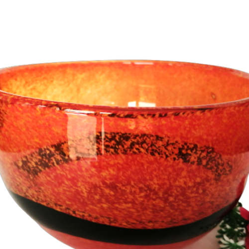 Murano Hand Blown Bowl in a mottled orange and black stripe