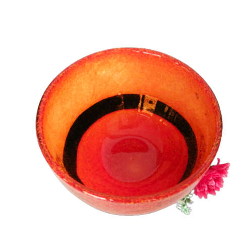 Murano Hand Blown Bowl in a mottled orange and black stripe