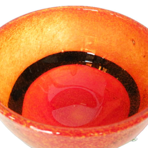 Murano Hand Blown Bowl in a mottled orange and black stripe