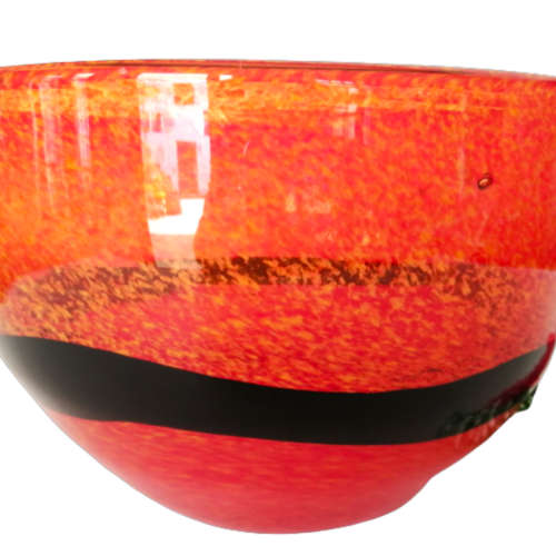 Murano Hand Blown Bowl in a mottled orange and black stripe