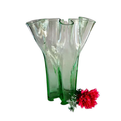 Art Deco Green Large Glass Handkerchief Vase