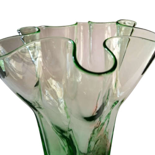 Art Deco Green Large Glass Handkerchief Vase