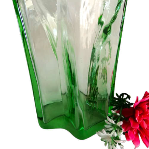 Art Deco Green Large Glass Handkerchief Vase