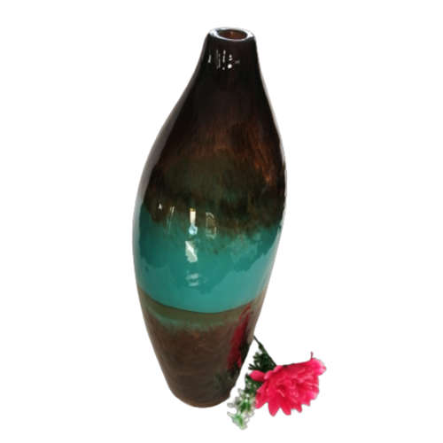 Handblown Large Turquoise and Brown Glass Vase