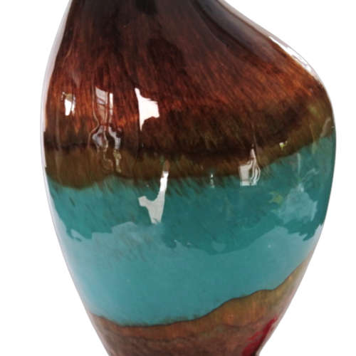 Handblown Large Turquoise and Brown Glass Vase