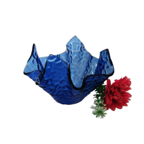Handkerchief Glass Bowl Dish Unusual Design in Vibrant Blue