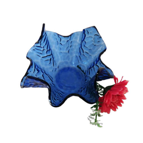 Handkerchief Glass Bowl Dish Unusual Design in Vibrant Blue