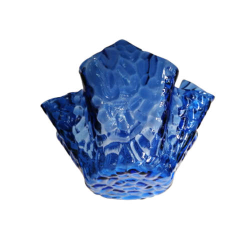 Handkerchief Glass Bowl Dish Unusual Design in Vibrant Blue