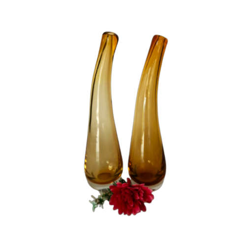 Murano Vintage Pair of Tall Amber Bud Vases