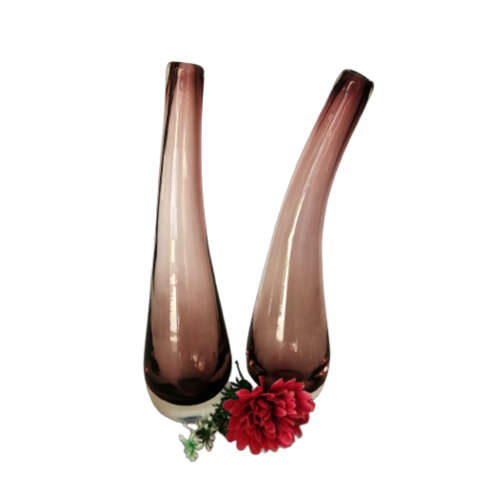 Murano Vintage Pair of Tall Purple Burgundy Bud Vases