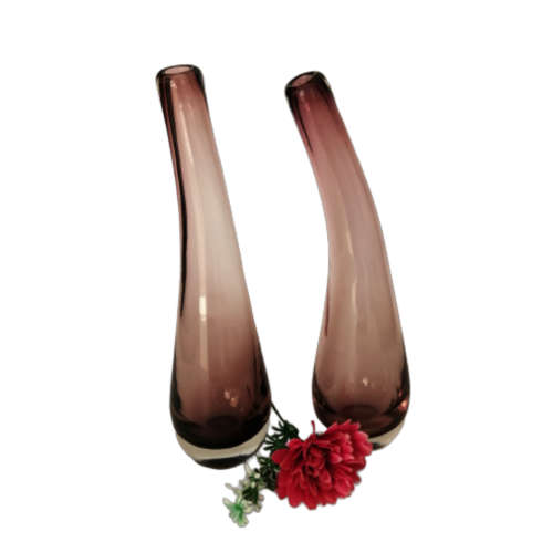 Murano Vintage Pair of Tall Purple Burgundy Bud Vases