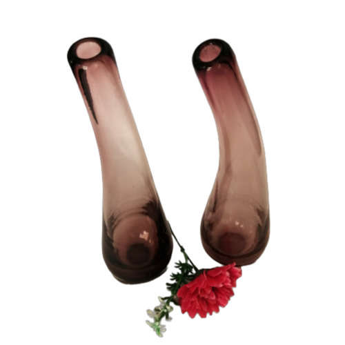 Murano Vintage Pair of Tall Purple Burgundy Bud Vases
