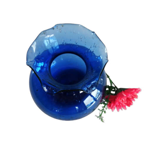 Beautiful Deep Blue Vase with a Ruffled Top