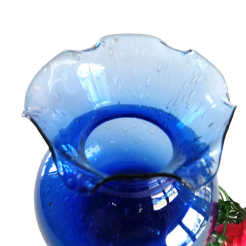 Beautiful Deep Blue Vase with a Ruffled Top