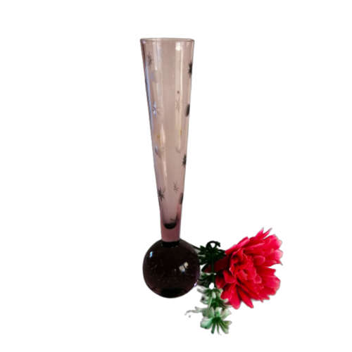 Beautiful Vintage Purple Burgundy Glass Bud Vase with Etchings