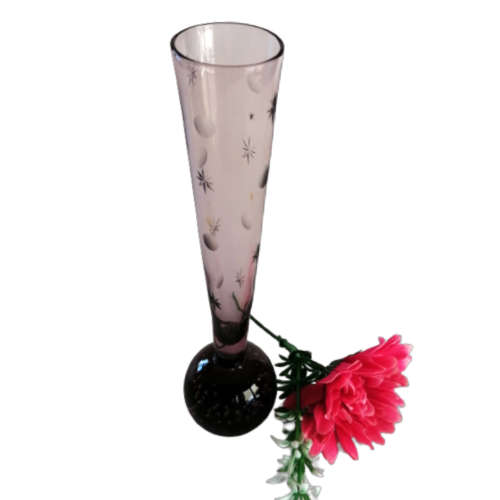 Beautiful Vintage Purple Burgundy Glass Bud Vase with Etchings