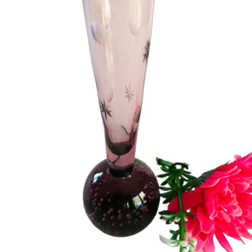 Beautiful Vintage Purple Burgundy Glass Bud Vase with Etchings