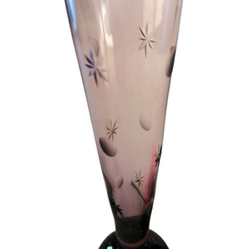 Beautiful Vintage Purple Burgundy Glass Bud Vase with Etchings