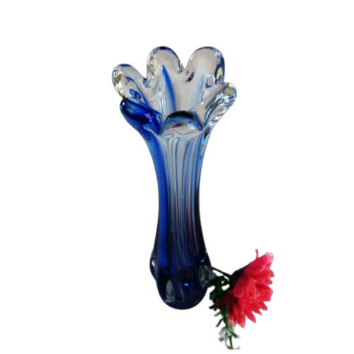 Vintage Art Glass Stunning Blue and Clear Tall Vase