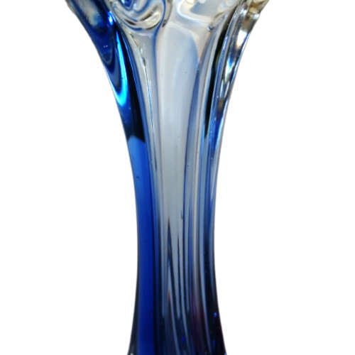 Vintage Art Glass Stunning Blue and Clear Tall Vase