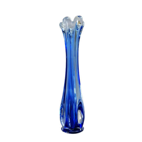 Vintage Art Glass Stunning Blue and Clear Tall Vase
