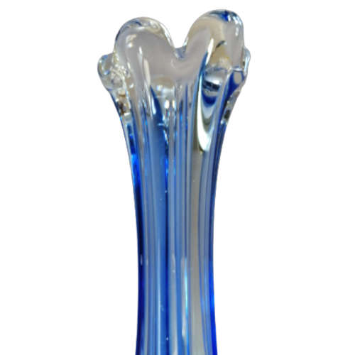 Vintage Art Glass Stunning Blue and Clear Tall Vase
