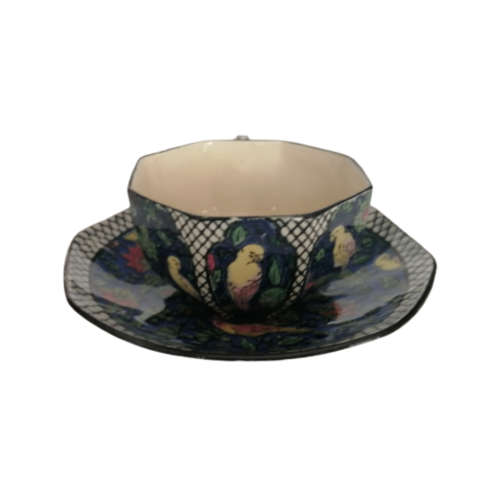 Antique Royal Doulton D4031 Cup and saucer Duo Chintz Persian Parrot Birds